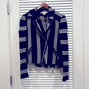 Veronica Beard Bailey Striped Moto Jacket / Color: Navy & White / Size: Small